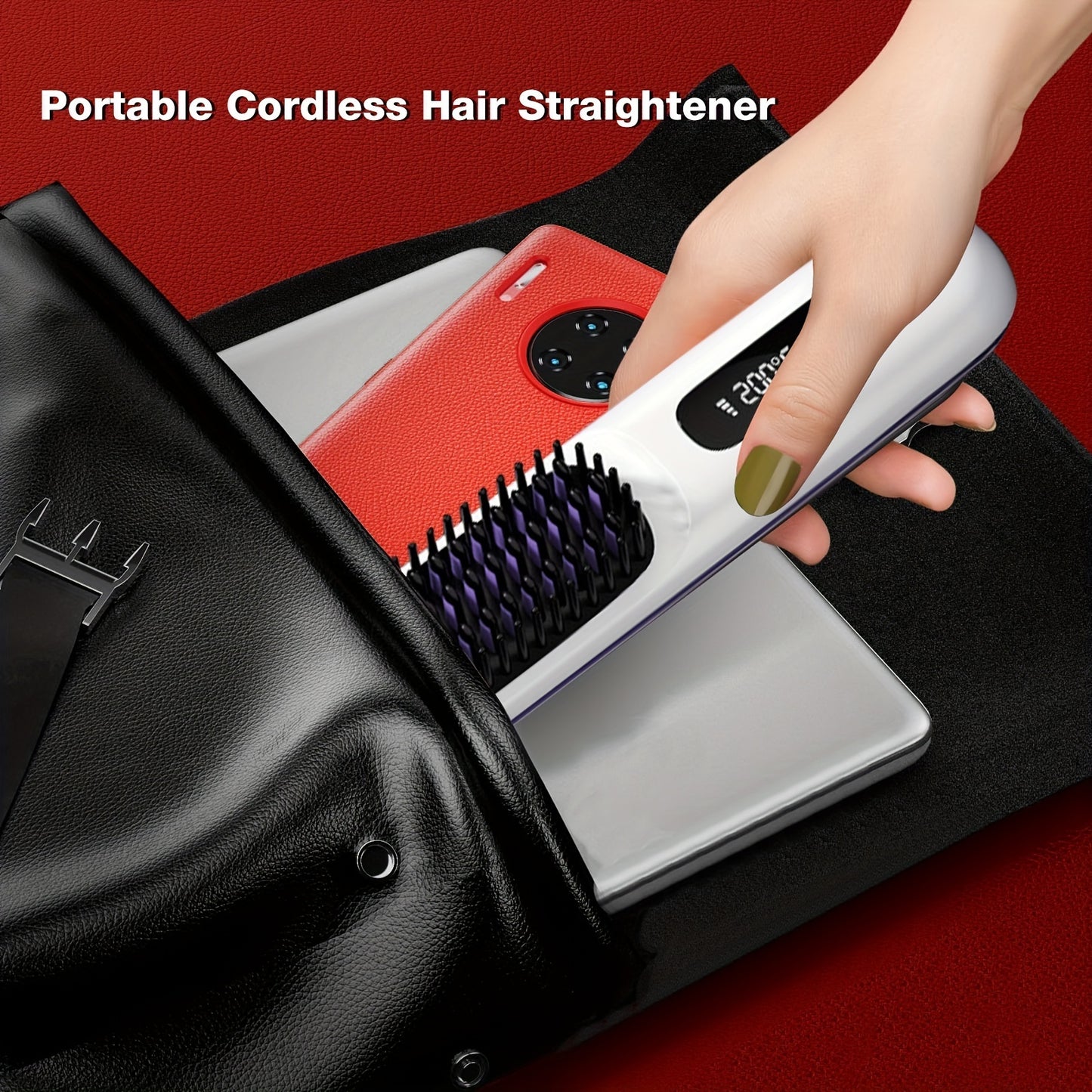 S7 Portable Cordless Hair Straightening Brush With LED Display - Lightweight Mini Negative Ion Hot Brush, USB Rechargeable Women's Travel Essentials Gift, Scald Protection - DropOnline.co