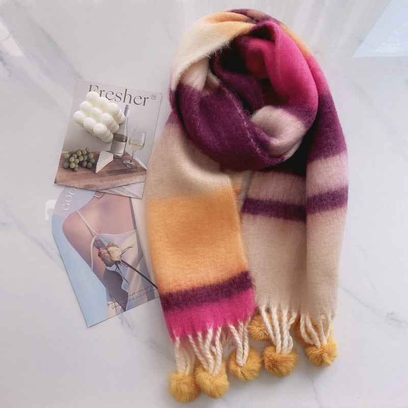 Rainbow Dopamine Mohair Tassel Scarf - Mood-Boosting Colorful Wrap