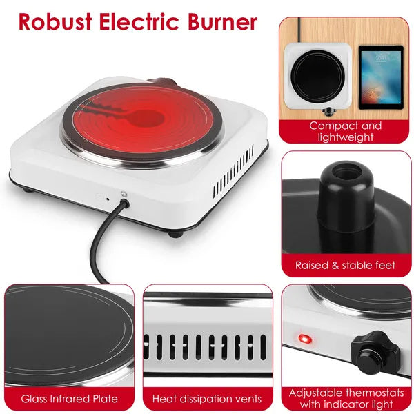 1200W Electric Infrared Single Burner Portable Heating Hot Plate Stove Countertop RV Hotplate With 7.5' Glass Cooktop Stepless Temperature Adjustments For Home RV Camp - DropOnline.co