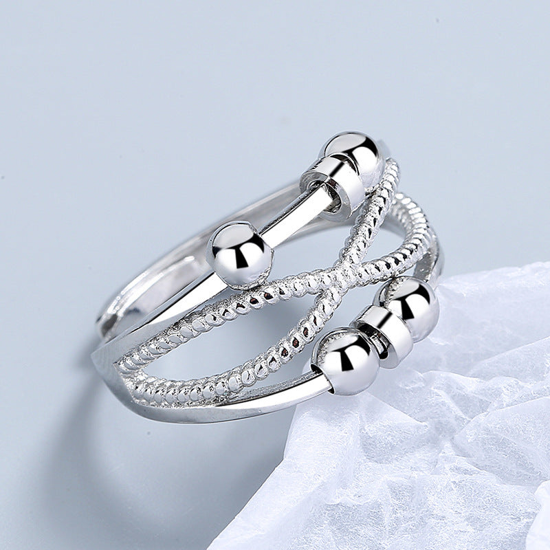 Rotatable Ring With Open Design Fashion Double-layered Hollow Line Anxiety Relief Rings For Women - DropOnline.co
