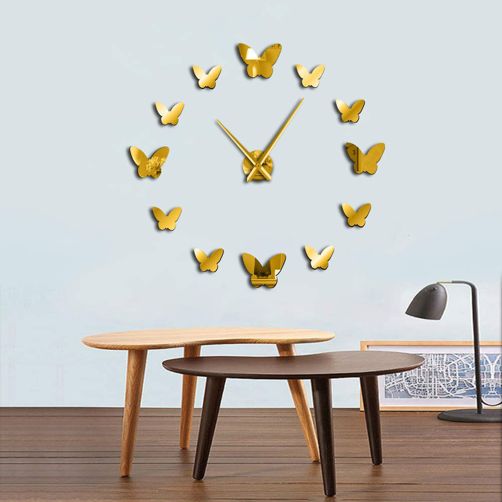 3D Mirror Wall Clock Butterfly Living Room Bedroom Home Decor Big Clock Time - DropOnline.co