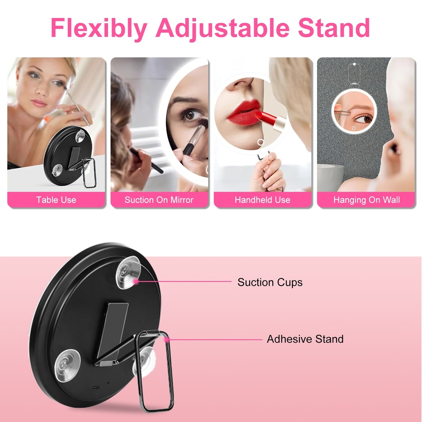 White-Black Options -- 1Pc 30X Magnifying Mirror With Light 3 Colors Dimmable Brightness Included Tweezer Scissor Travel Magnifying Makeup Mirror With Suction Cup 360 Degree Adjustable Stand - DropOnline.co