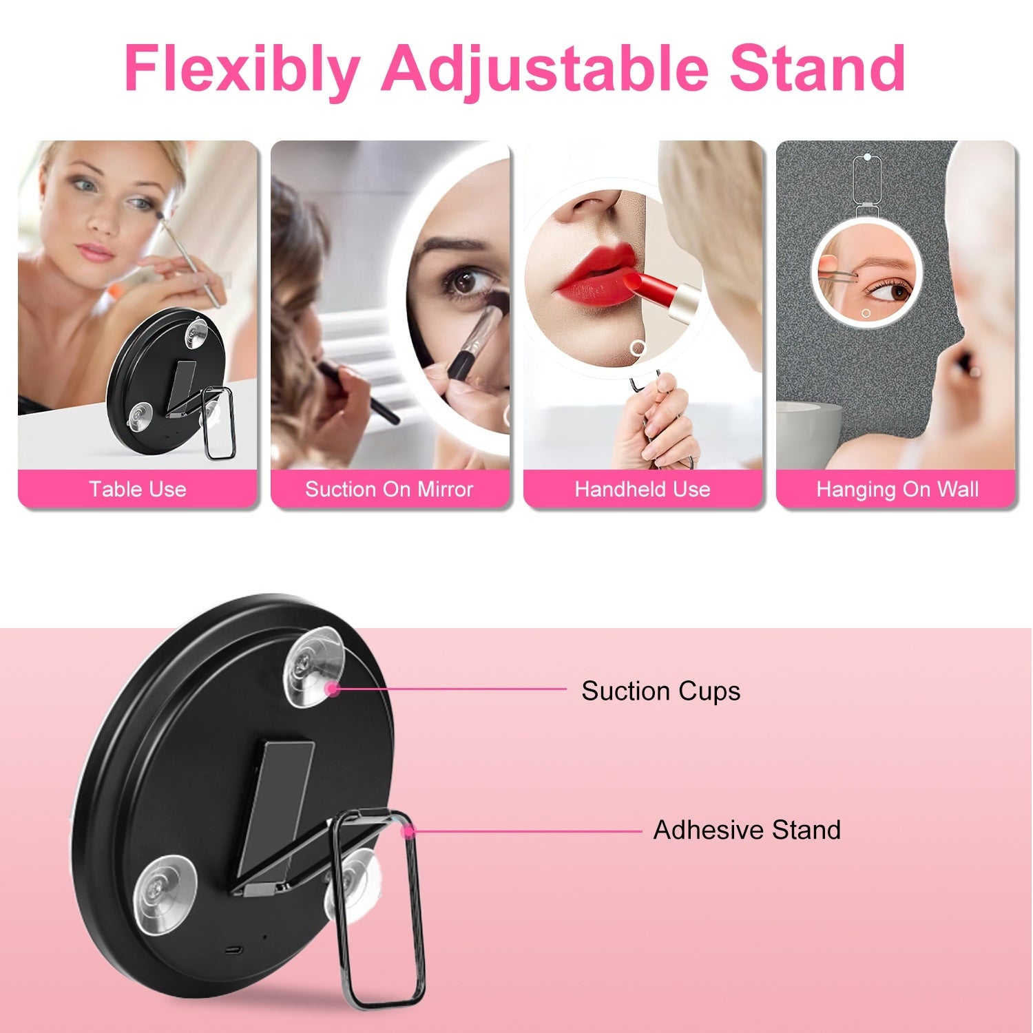 White-Black Options -- 1Pc 30X Magnifying Mirror With Light 3 Colors Dimmable Brightness Included Tweezer Scissor Travel Magnifying Makeup Mirror With Suction Cup 360 Degree Adjustable Stand - DropOnline.co