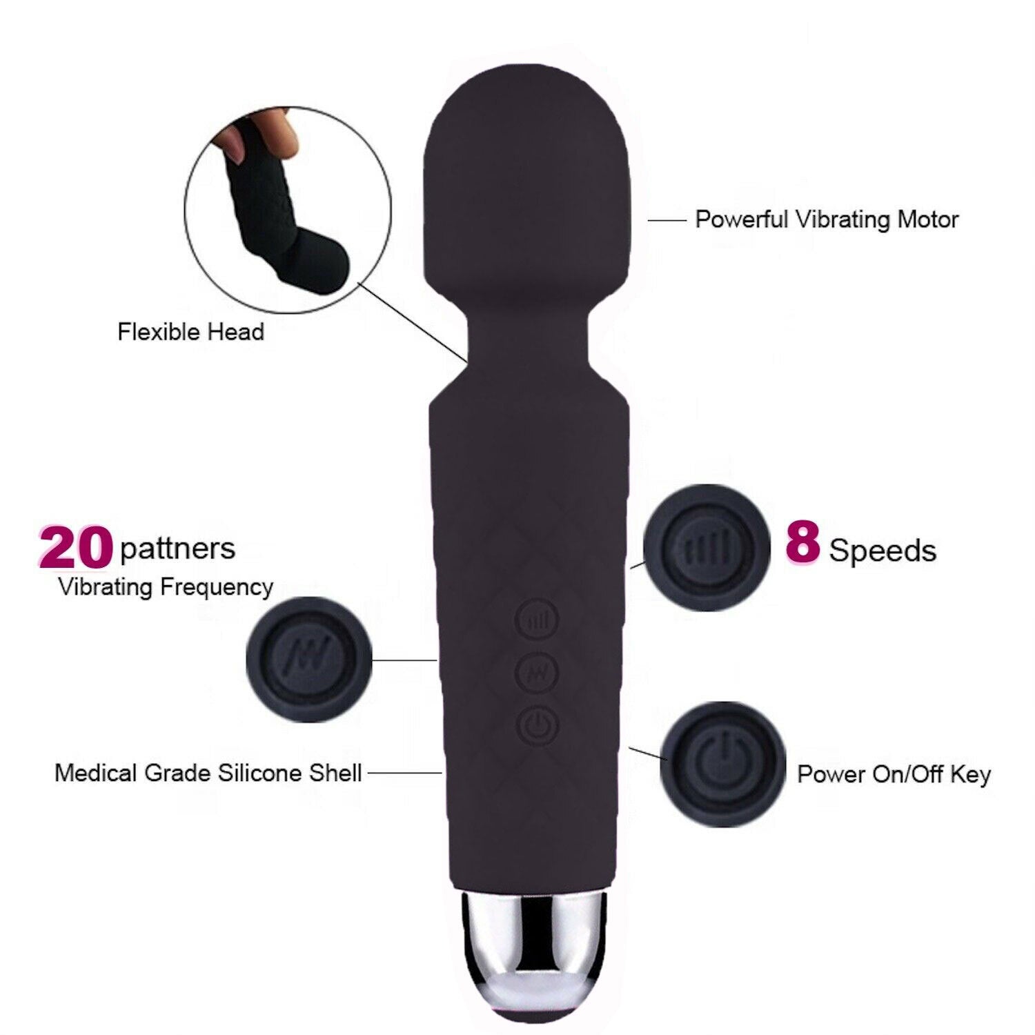 Magic Massage Wand Muscle Relaxation Massager 20 Speed Vibrating Full Body Therapy Motor - DropOnline.co