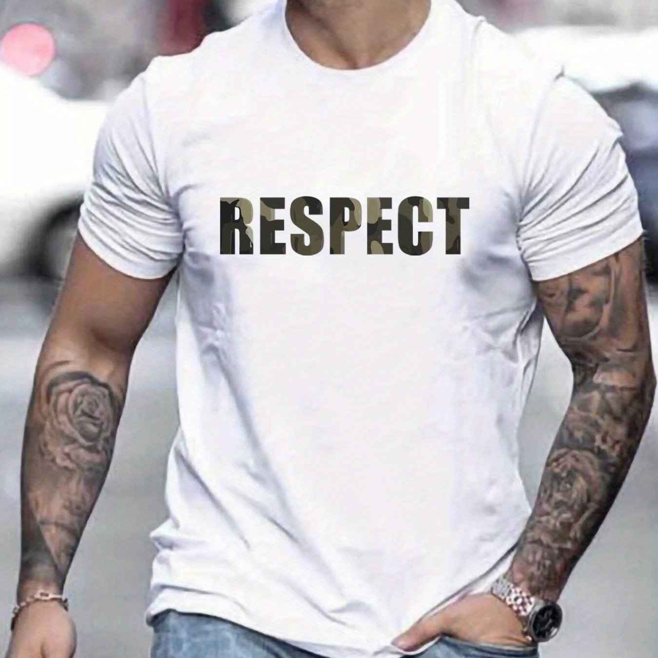 Men's 'RESPECT' Letter Pattern T-Shirt - Summer Casual Graphic Tee