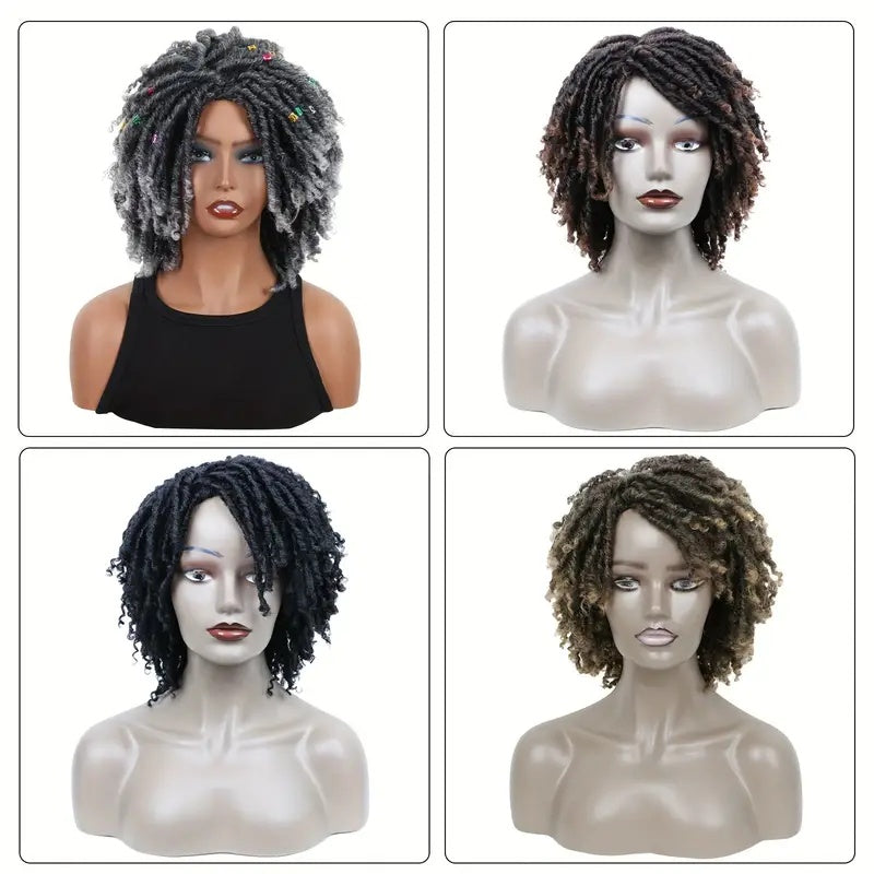 Short Hair Braided Non-toxic Wig African Curly Wig Synthetic Wig African Hair Braided Hook Braided Wig Dirty Braid Headgear - DropOnline.co