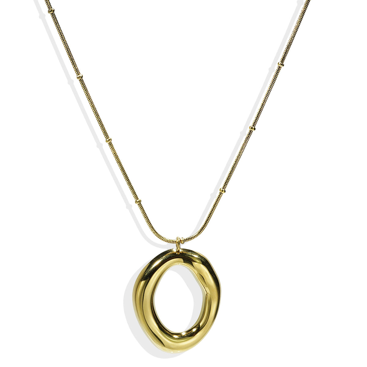 Lxalry 18K Gold Plated Stainless Steel Oval Pendant Jewelry Set For Women - Minimalist Elegant Necklace & Earrings, Hypoallergenic, Waterproof, Tarnish-Free, Ideal Gift For Birthday, Wedding, Daily We - DropOnline.co