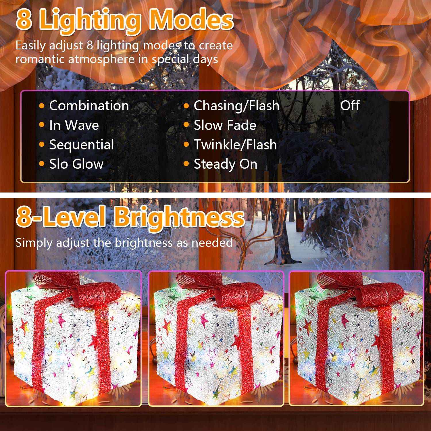 Set of 3 Christmas Lighted Gift Boxes - 50 LED Star/Deer Pattern IP44 Waterproof - DropOnline.co