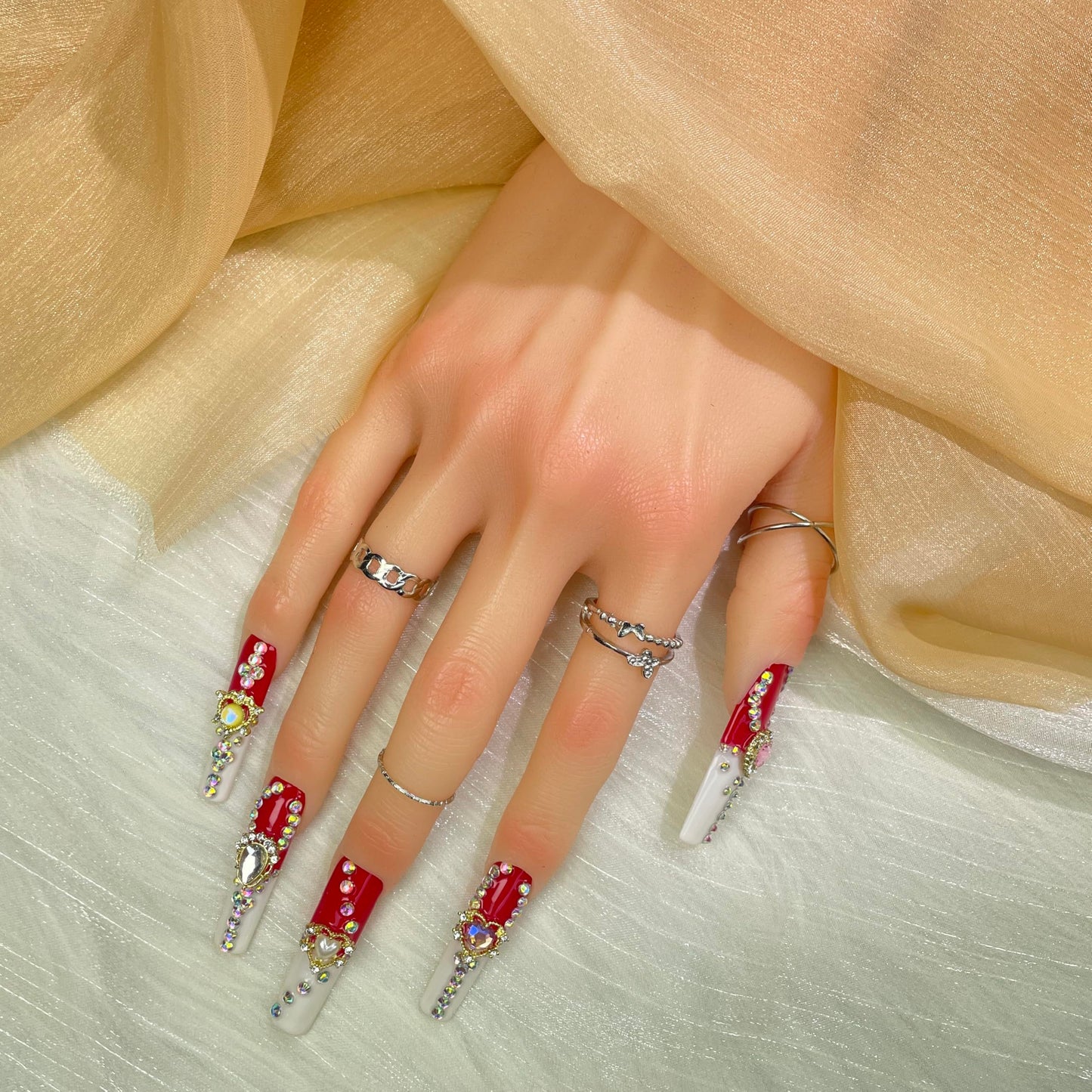 GGDDSHA Nails 10pcs Handmade Press On Nails - GlitterGold Diamond Extra Long Stiletto Reusable Gel UV FinishedFalse Nails, Designer Fashion 3D Hand-painted NailsMedium Size,Harmony Spark - DropOnline.co