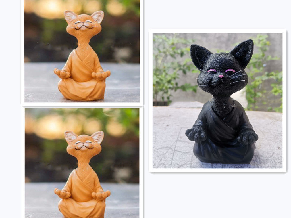 Whimsical Black Buddha Cat Figurine Meditation Yoga Collectible Happy Cat Decor Home Garden Decoration Garden Ornament - DropOnline.co