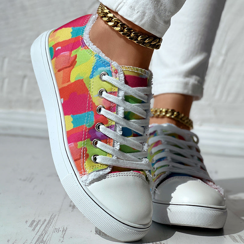Melt Color Printed Tassel Hem Canvas Sneakers - Anklet Not Included - DropOnline.co