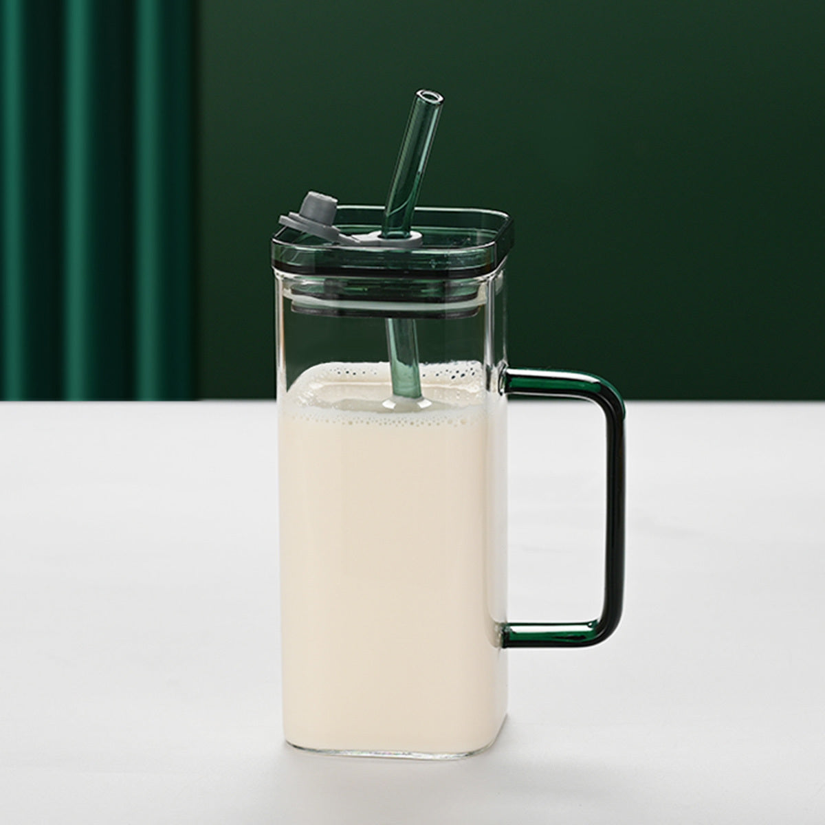 1 Pcs Transparent Glass Straw Cup, 6 Colors Square Glass Cup With Straw And Lid, High Borosilicate Glass Cup, Milk Cup, Juice Cup, Cold Drink Cup, Coffee Cup, Tea Cup, Office Cup, Gift Cup - DropOnline.co