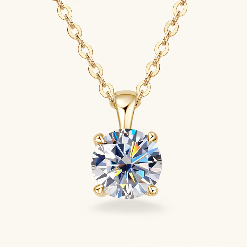 Classic Four-claw Diamond Necklace High-grade 925 Silver Plating 18K Gold Pendant - DropOnline.co