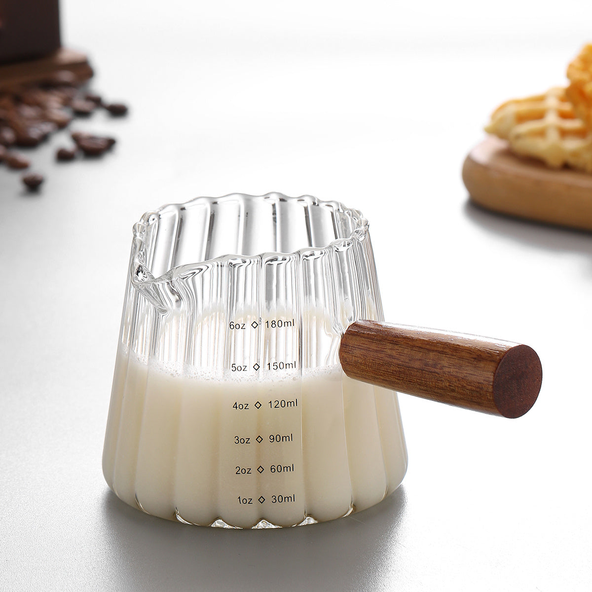 1 Pcs 180ml Mini Coffee Cup, Glass Milk Cup, Italian Coffee Cup With Wooden Handle, Coffee Measuring Cup - DropOnline.co