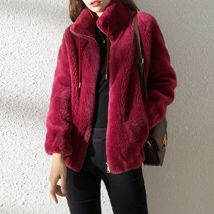 Double Faced Fleece Warm High Neck Sweater Women Cardigan - DropOnline.co