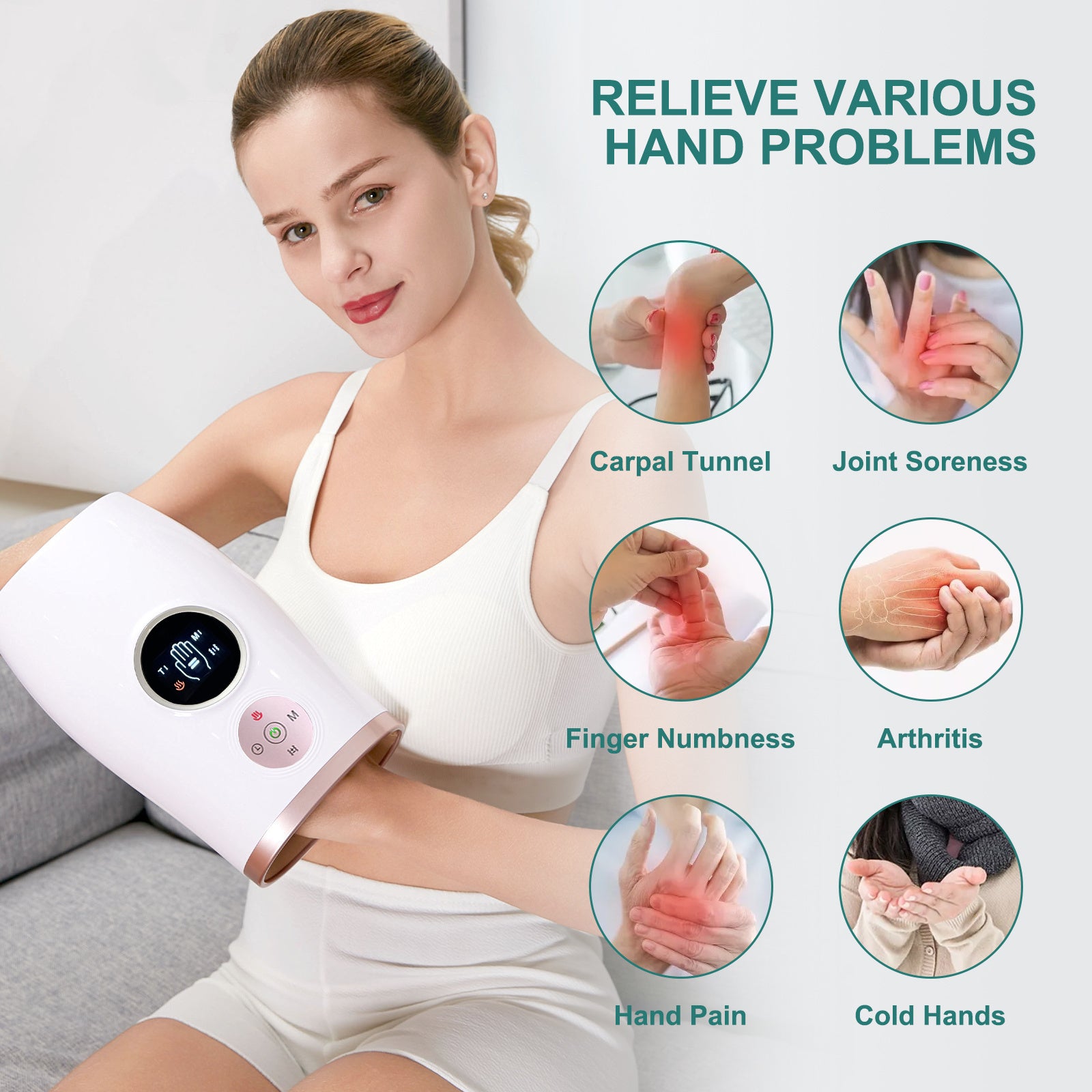3-Speed Hand Massager With Heat, Air Compression & 30-Min Timer, Portable & Relaxing - DropOnline.co