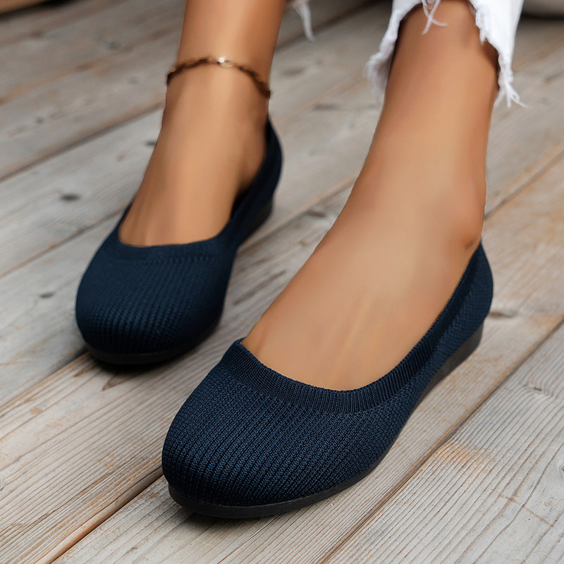 Round Toe Flats Shoes Casual Comfortable Soft Slip On Knit Mesh Shoes For Women - DropOnline.co