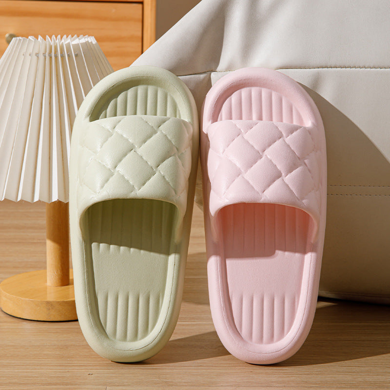 New Rhombus Home Slippers Summer Non-slip Floor Bathroom Slipper Lightweight Simple House Shoes For Women Men - DropOnline.co
