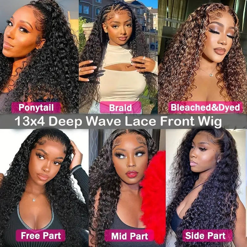 Deep Wave Lace Front Wig Human Hair Density 13x4 Loose Deep Wave HD Lace Front Wig Black Female - DropOnline.co