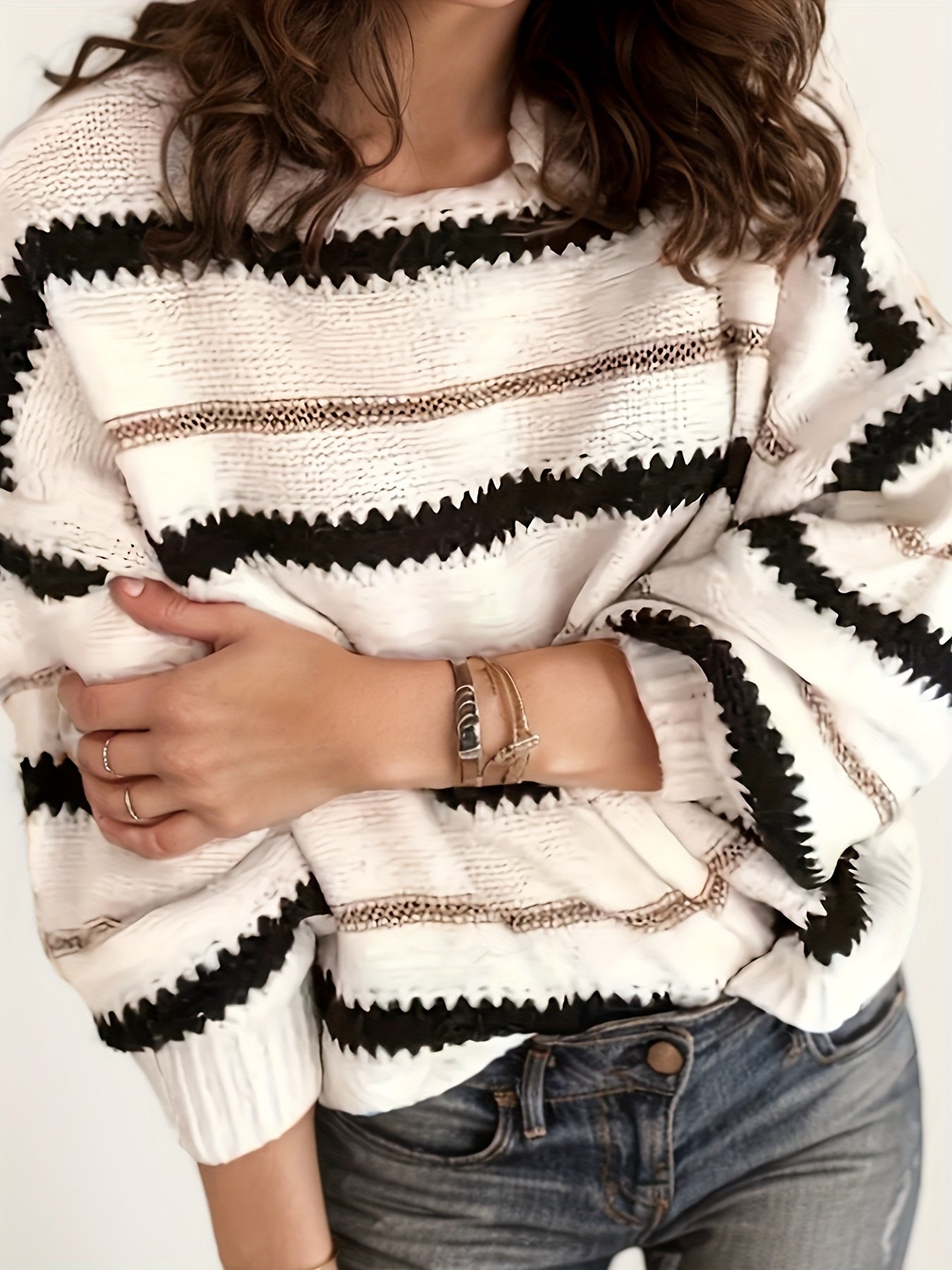 Women's Autumn And Winter Commuting Pullover, Striped Casual Long Sleeved Knitted Sweater - DropOnline.co