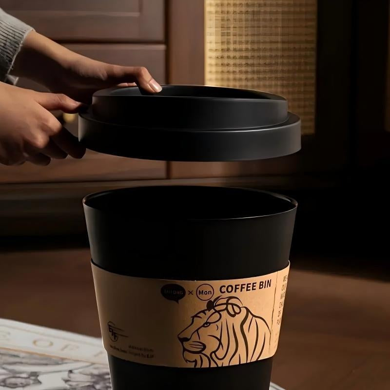 2025 New Elegant Lion Theme Coffee Cup Trash Can Deodorizing Push-On Lid Black And White Odor Resistance High Aesthetic Large Capacity - DropOnline.co