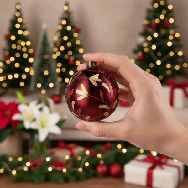 4PCS Glass Christmas Ball Ornaments - Shiny Red Holiday Tree Decorations (4.7 inch) - DropOnline.co