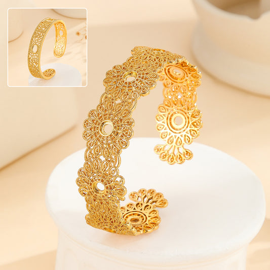 1pcs Luxury Style Gold Bracelet Hollowed Out Lace Flower Design Wedding Gold Jewelry - DropOnline.co
