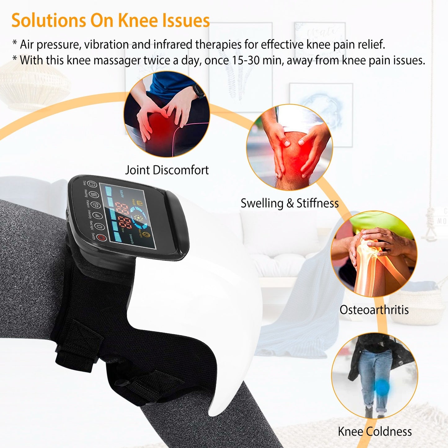 1Pc Electric Rechargeable Knee Massager Infrared Heat Pain Relief Therapy Knee Brace Wrap With Air Pressure Kneading Timer Temperature Adjustment - DropOnline.co