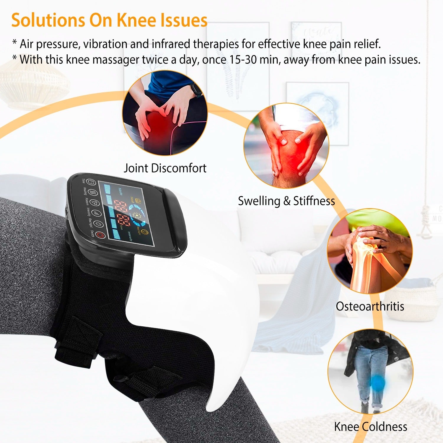 1Pc Electric Rechargeable Knee Massager Infrared Heat Pain Relief Therapy Knee Brace Wrap With Air Pressure Kneading Timer Temperature Adjustment - DropOnline.co