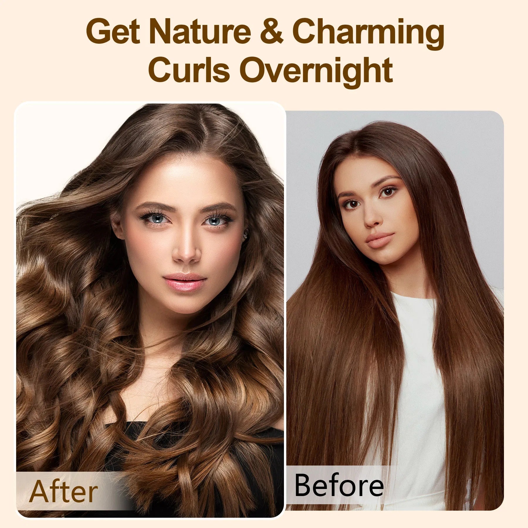 Satin Heatless Hair Curler, Lazy Natural Soft Wave DIY Heatless Curls For Sleep In Overnight, For All Hair Types - Light Brown - DropOnline.co