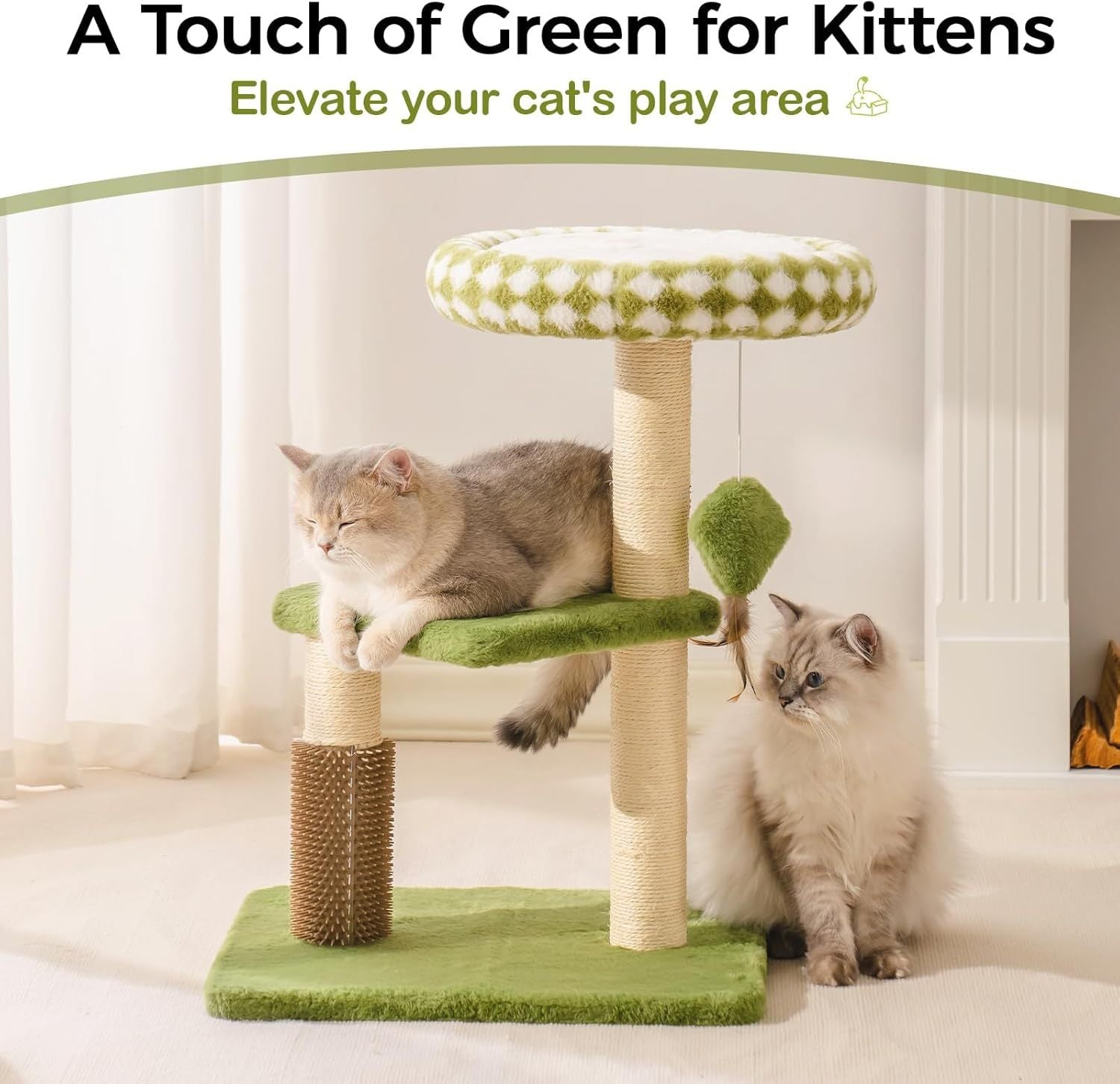 Mewoo Large Cat Tree Tower For Adult Cats - Multi-Level Scratching Post With Removable Perch & Interactive Toys, Indoor Cat Furniture For Kittens Green - DropOnline.co