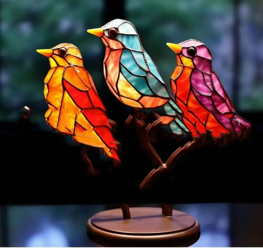 Stained Birds On Branch Desktop Ornaments For Bird Lover Home Decor Desk Decor For Bedroom Living Room And Office - DropOnline.co