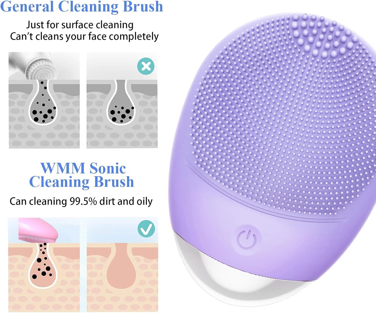 High Frequency Vibration Silicone Facial Cleansing Brush USB Rechargeable Electric Waterproof Silicone Facial Cleanser Thanksgiving Gift Christmas Gift Unisex - DropOnline.co