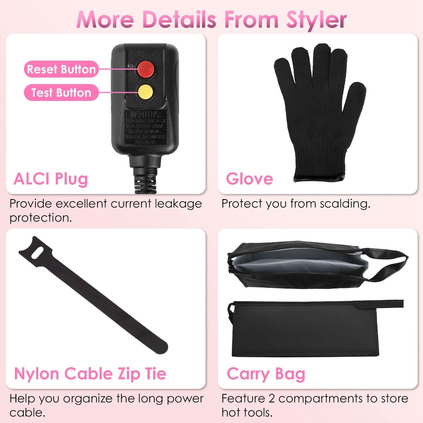 1Pc 6 In 1 Hot Air Styler Volumizer Straightener Curler Dryer Automatic Wrap Styler Hair Dryer Brush Set With 3 Temp Settings ALCI Plug Glove Cable Zip Tie - DropOnline.co
