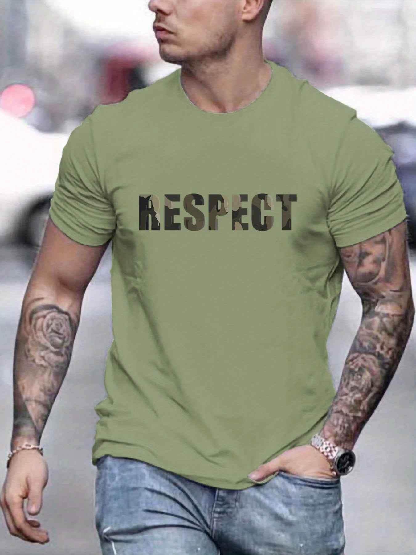 Men's 'RESPECT' Letter Pattern T-Shirt - Summer Casual Graphic Tee