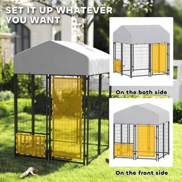 Welded Wire Outdoor Dog Kennel With Rotating & 4 Levels Adjustable Bowls - DropOnline.co