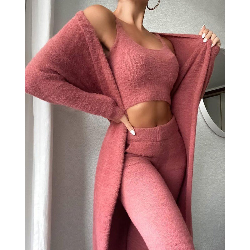 Cozy Pajama Set, 3 Piece Lounge Set, Cute Loungewear, Warm Suit Sets, Matching Set, Lounge Set, 3 Piece Pant Sets, Women Winter Dress - DropOnline.co
