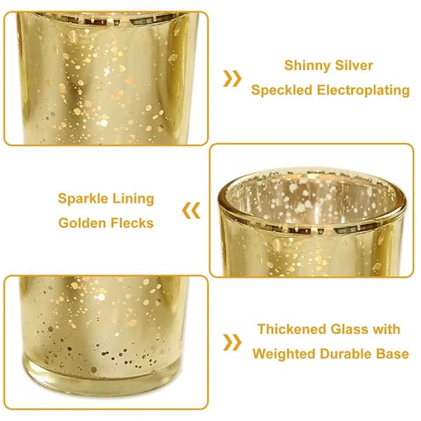 24Pcs Gold Votive Tealights Candle Holders Mercury Glass Shinny Candle Holders For Wedding Birthday Party Home Decoration Table Centerpiece - DropOnline.co