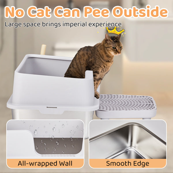 61x40x33CM, Litter Box, Stainless Steel And Plastic, Upper And Lower Snap Type, With Litter Spatula, Foot Pad - Grey - DropOnline.co