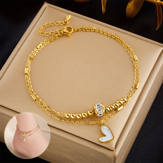 Fashion Jewelry Boho Classic Love Heart Ankle Chain Double Layer Chain Bracelet Anklet Charm Tassel Leg Chain On Foot Chain Women Party Jewelry Accessories - DropOnline.co