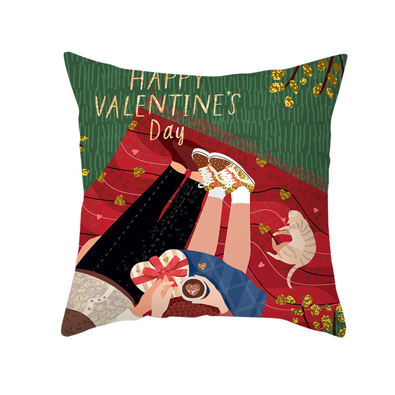 Valentine's Day Peach Skin Printed Cushion Cover - Romantic Living Room Bedroom Decoration - DropOnline.co