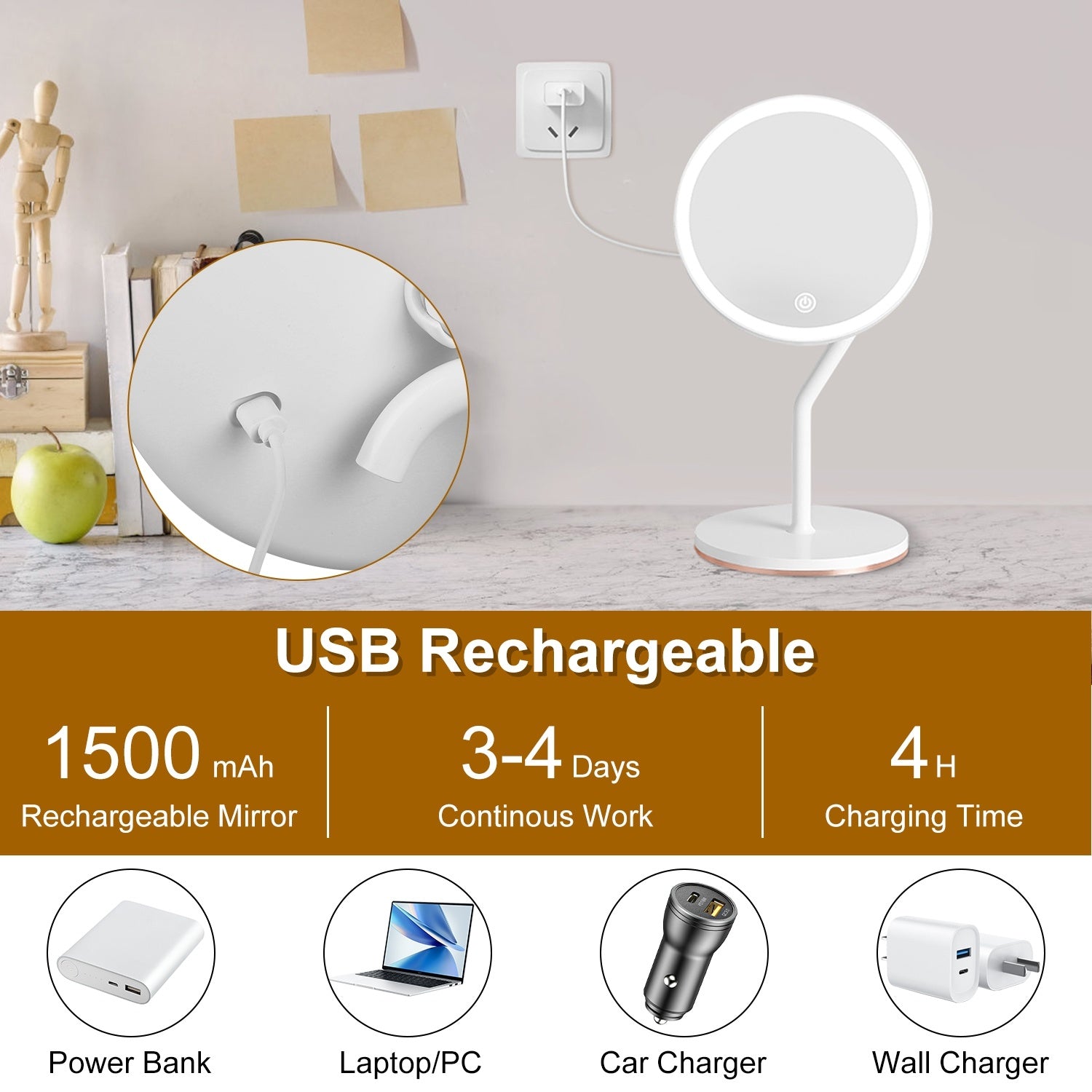 1Pc 7.48In 5X Magnifying Lighted Makeup Mirror Dimmable Magnification Mirror With Lights Lighted Vanity Mirror With 3 Light Colors - DropOnline.co