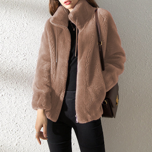 Double Faced Fleece Warm High Neck Sweater Women Cardigan - DropOnline.co