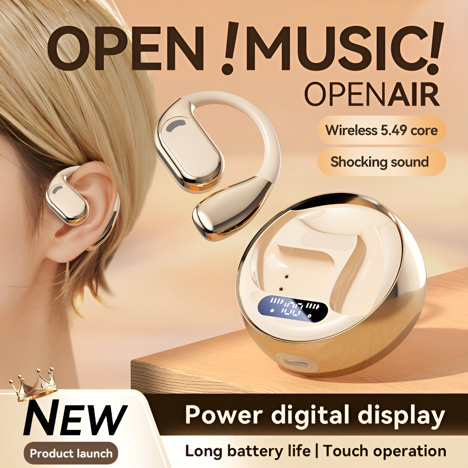 Fall Open - Ear Weireless Earphone, Lightweight Earphone With Charging Case, Noice Cancelling Bluetooth - CompatibleStereo Earbuds For Sports, Gaming, Calling, Busines - DropOnline.co