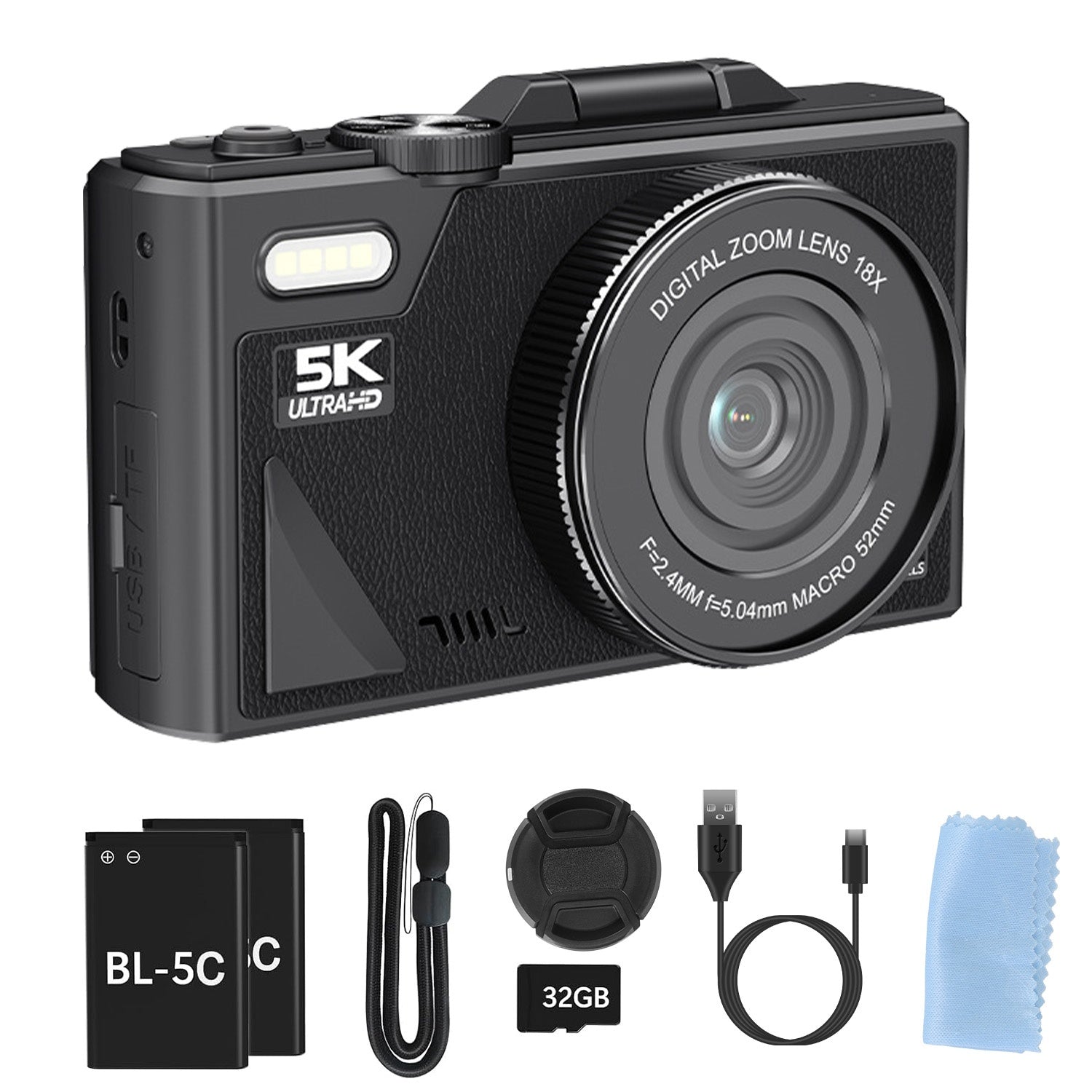 1Pc 5K 75MP Digital Camera For Photography Anti Shake WiFi Vlogging Video Camera With 9 Shooting Modes 18X Zoom Fill Light Webcam Function 2 Batteries 32G MMC Card 180Degree Flip IPS Screen - DropOnline.co