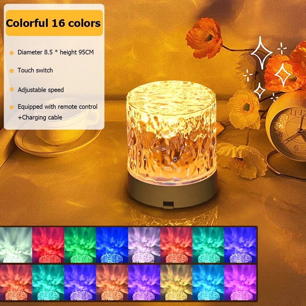 Crystal Lamp Water Ripple Projector Night Light Decoration Home Houses Bedroom Aesthetic Atmosphere Holiday Gift Sunset Lights Home Decor - DropOnline.co
