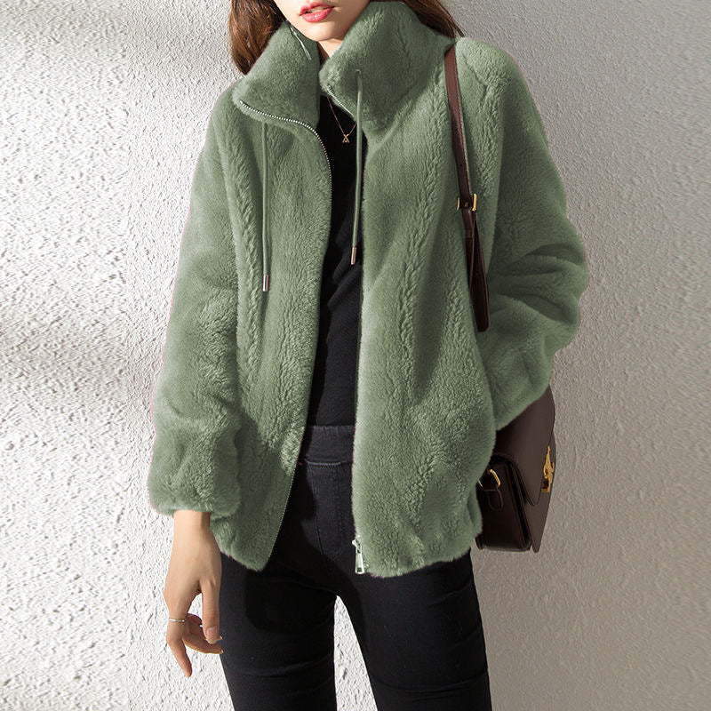 Double Faced Fleece Warm High Neck Sweater Women Cardigan - DropOnline.co
