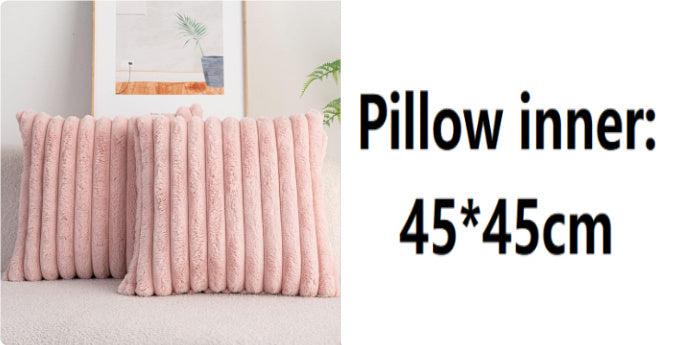 Rabbit Fur Solid Color Vertical Bar Plush Square Cushion Cover - DropOnline.co