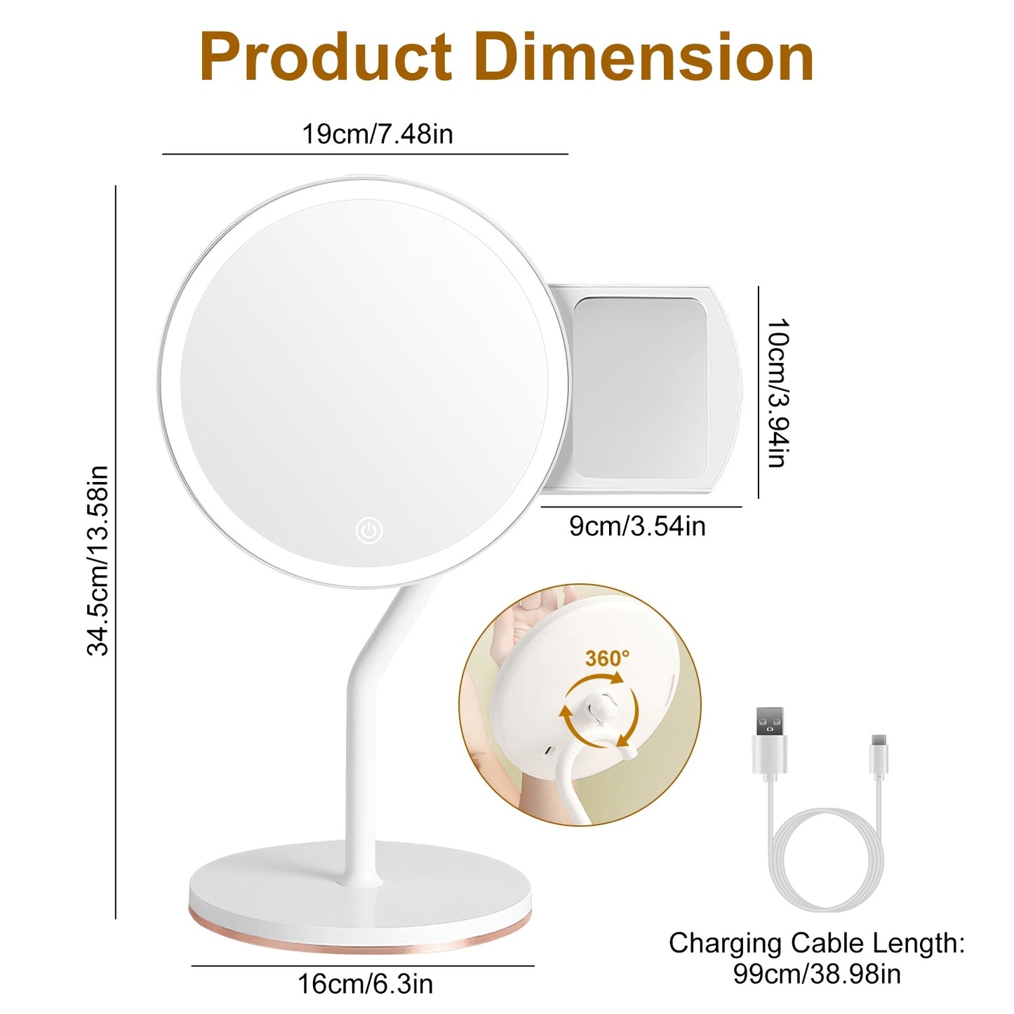 1Pc 7.48In 5X Magnifying Lighted Makeup Mirror Dimmable Magnification Mirror With Lights Lighted Vanity Mirror With 3 Light Colors - DropOnline.co