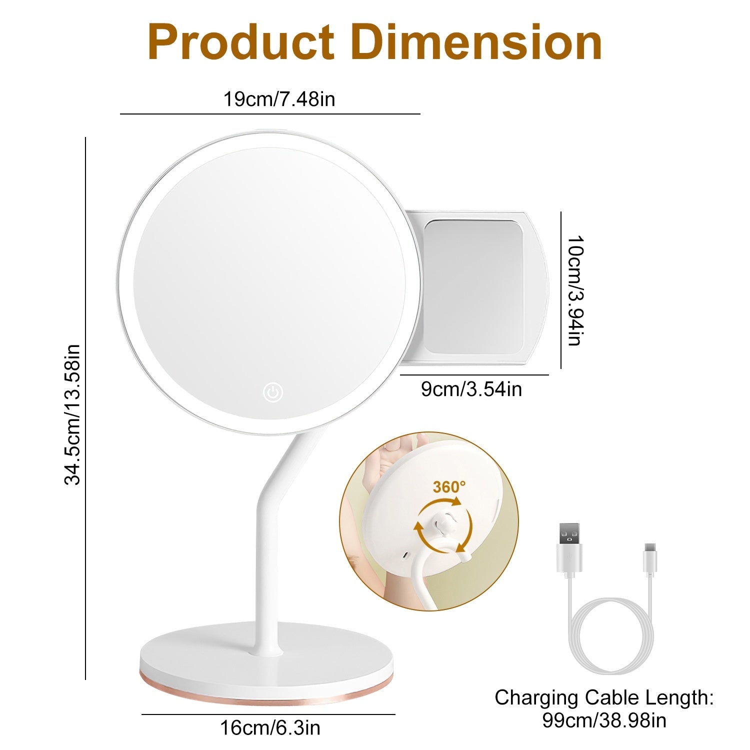 1Pc 7.48In 5X Magnifying Lighted Makeup Mirror Dimmable Magnification Mirror With Lights Lighted Vanity Mirror With 3 Light Colors - DropOnline.co